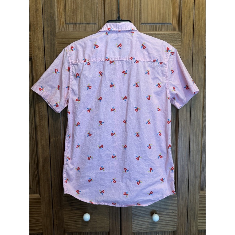 Sony Playstation Licensed Short Sleeve Pink Button Shirt Men's M Cotton Casual - Picture 5 of 5